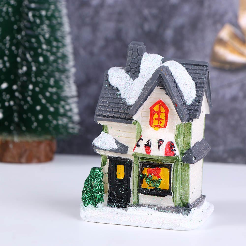 Xmas Gift Fairy Garden Figurine Resin Craft Luminous Miniatures Christmas Decoration Village House LED Light Ornament