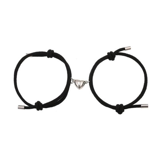 2Pcs/Set Matching Heart Pendant Bracelet Couple Magnetic Alloy Love Charm Bracelet Adjustable String Bracelet Jewelry Gift for Valentine's Day