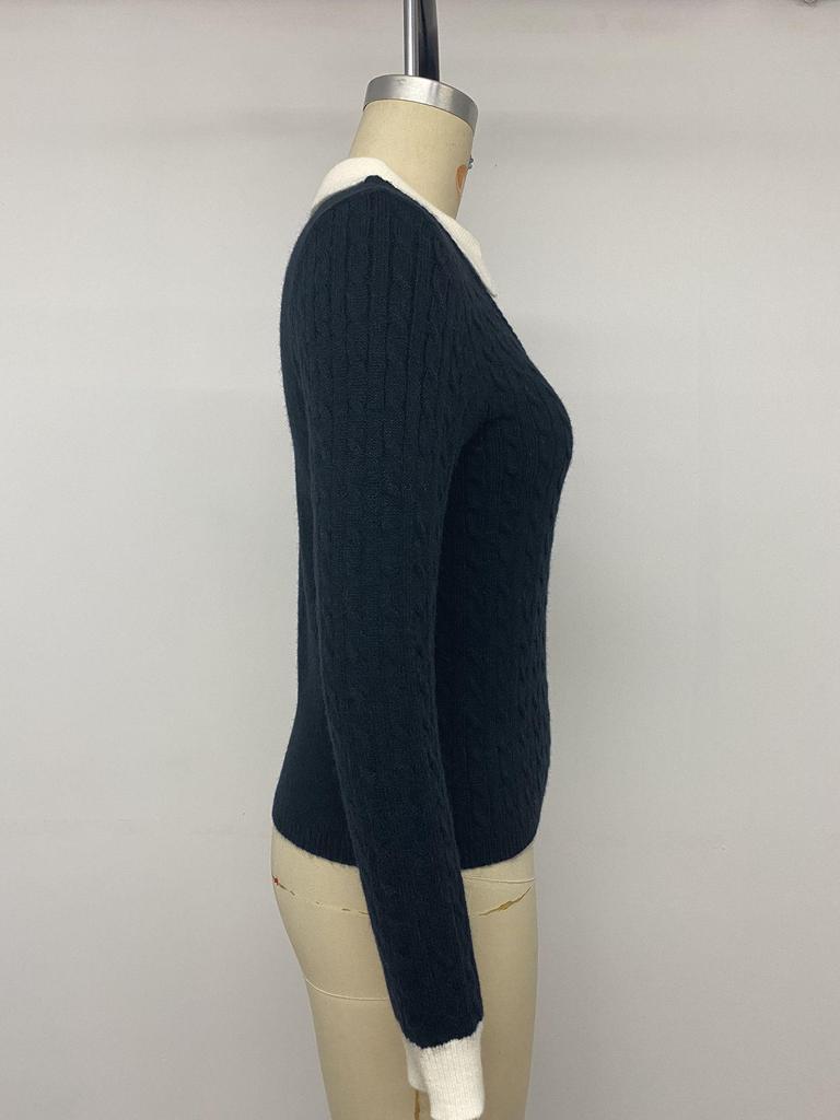 European 2026 Autumn/Winter Women's Polo Collar Knit Sweater - Simple Commuting Style, Fake Two-Piece Design