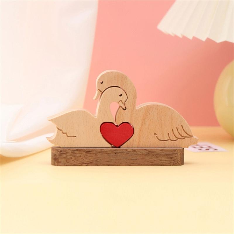 Heart Shaped Wood Sculpture Artworks Unique Couple Puzzle Statue Crafts Figurine Sculpture Ornament