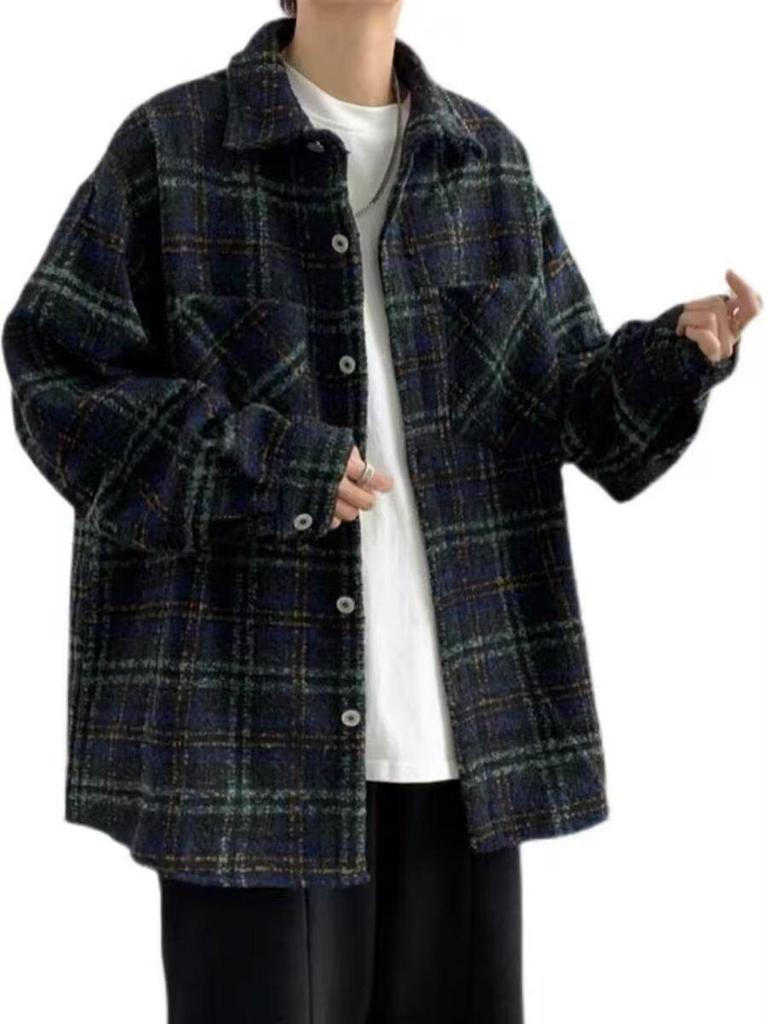 Men's High-End Retro Plaid Wool Jacket - Spring Trendy Couple Wear