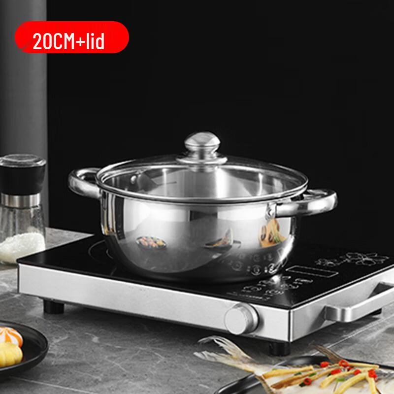 DUTRIEUX 20cm Stainless Steel Double-Ear Soup Pot with Transparent Lid