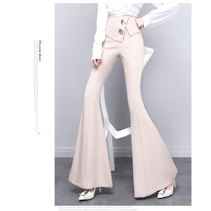 Harajuku Summer OL Office High Waist Women's Wide Leg Capris Long Pants for Women Skinny Flare Pants Woman Trousers Black