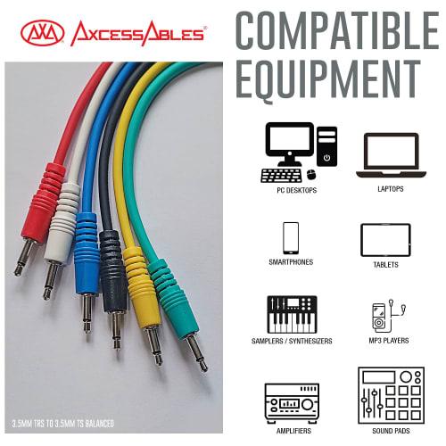 AxcessAbles 1/8" (3.5mm) TS Unbalanced Mono Patch Cables | Modular Synth Cords | TS Audio Cables | Eurorack Synthesizer Multicolored AUX Cords, 6-Pack