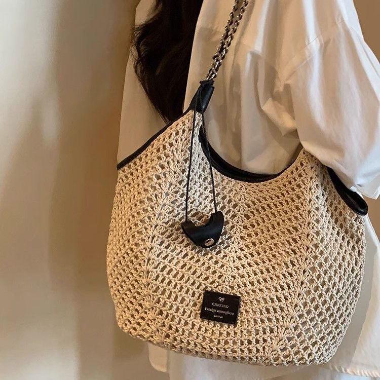 

Handmade Southern-Style Cotton Rope & Straw Tote Bag - 2025 Summer Versatile Shoulder Bag for Women