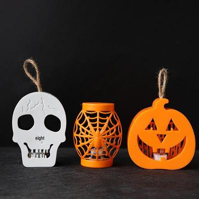 Halloween LED Skull & Pumpkin Lantern - Colorful Candle Light and Spider Decoration Prop