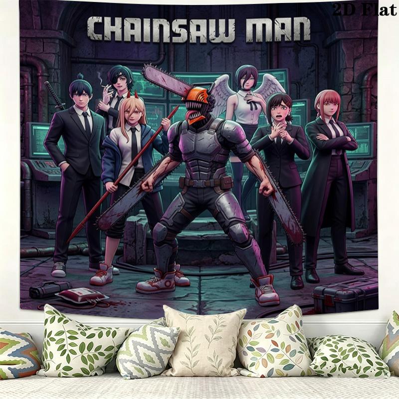 Chainsaw Man Wall Tapestry Aesthetic Wall Hanging Printed Fabric Blanket Decorative Tapestries For Bedroom Living Room Home Decor