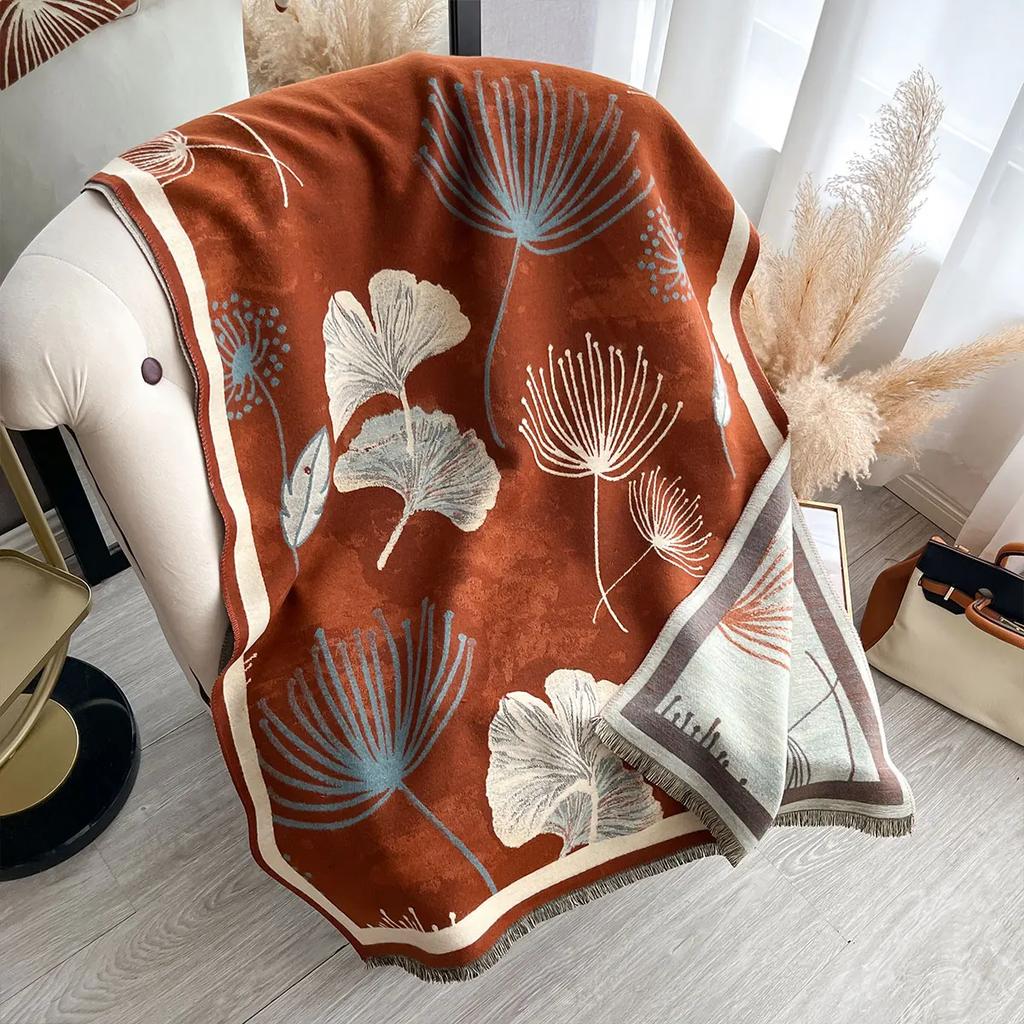 New Winter Warm Cashmere Shawl Fashion Leaf Scarf Women Neckerchief Pashmina Head Scarves Wrap Femal Poncho Echarpe Bandana