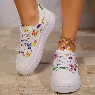 Mode Baskets plates pour femmes Mode Imprimé Aléatoire Baskets de marche 2024 Automne Nouvelle mode Lacets Robe Course