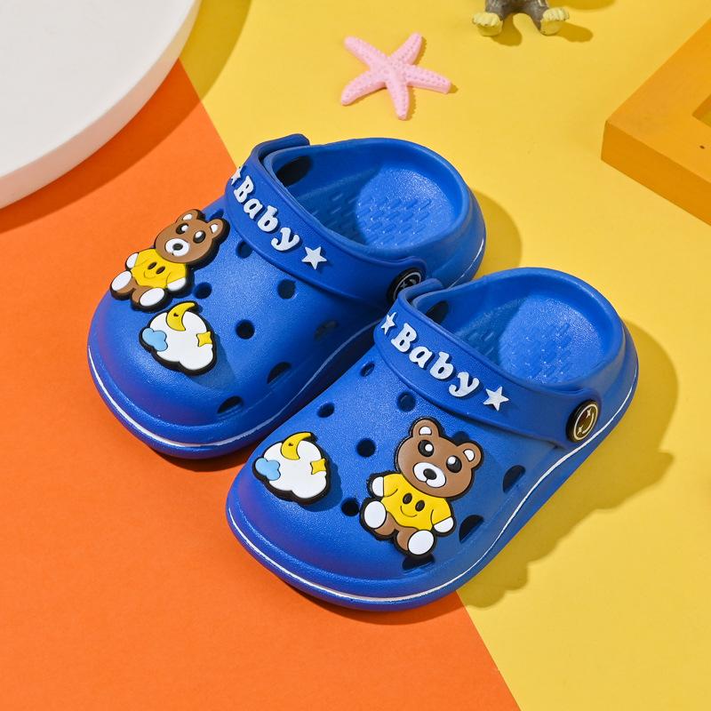 Little Bear Children s Clogs Casual Closed-Toe Cartoon Soft Sole Non-Slip Sandals with Heel Strap 18-19Inner Length11.5CM синий