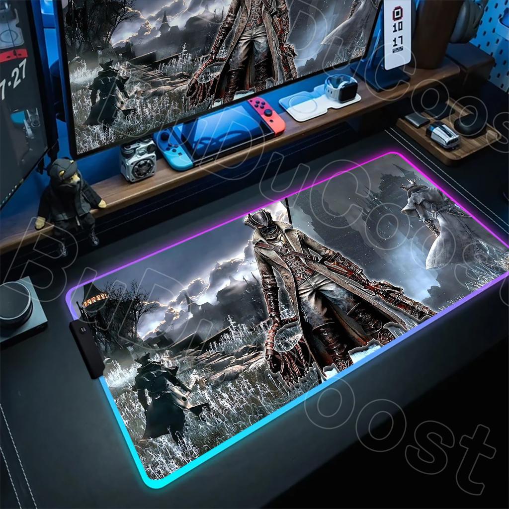 B-Bloodborne Large Gaming RGB Mouse Pad Office Laptop Accessories Non-Slip Rubber Mousepad Anime Cartoon New HD Desk Mats Carpet