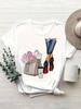 (Leather Bag High Heels Milk Tea), White Short Sleeve T-Shirt, Round Neck Comfortable, Casual Vacati