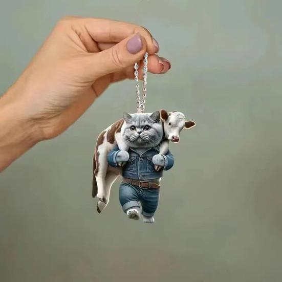 Car Pendant Lightweight Portable Cat Dog Design Hanging Pendant 2D Acrylic Charm Keychain Keys Backpacks Handbags Accessories