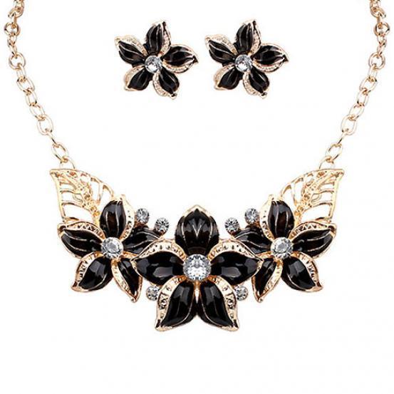 Mode kvinnor Rhinestone Flower Statement Hänge Halsband Örhängen Smycken Set