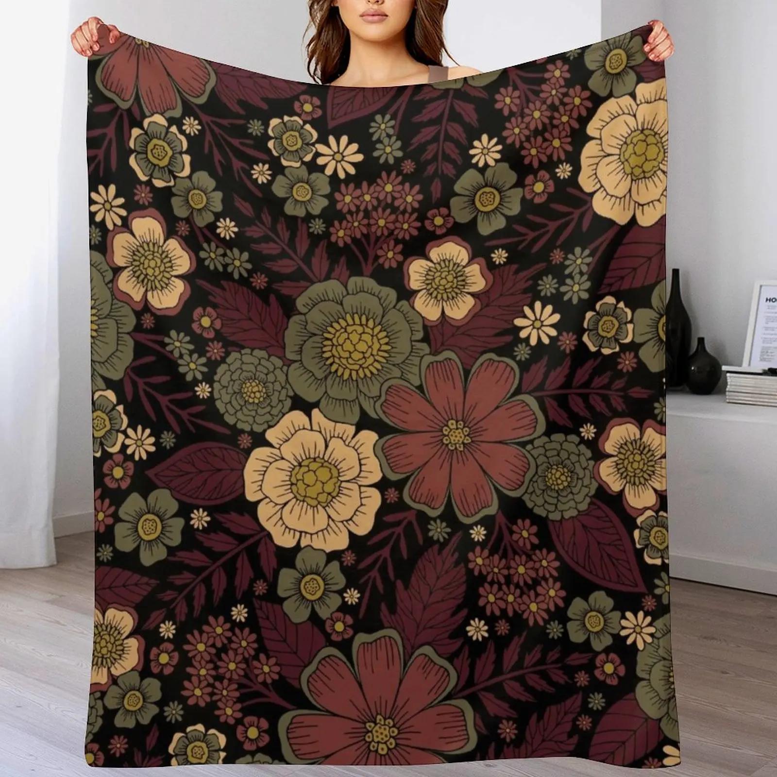 Classy Burgundy Cream Sage Green Floral Pattern Throw Blanket Easy Care Comfortable Blanket for Couch 102x76cm(40x30in)