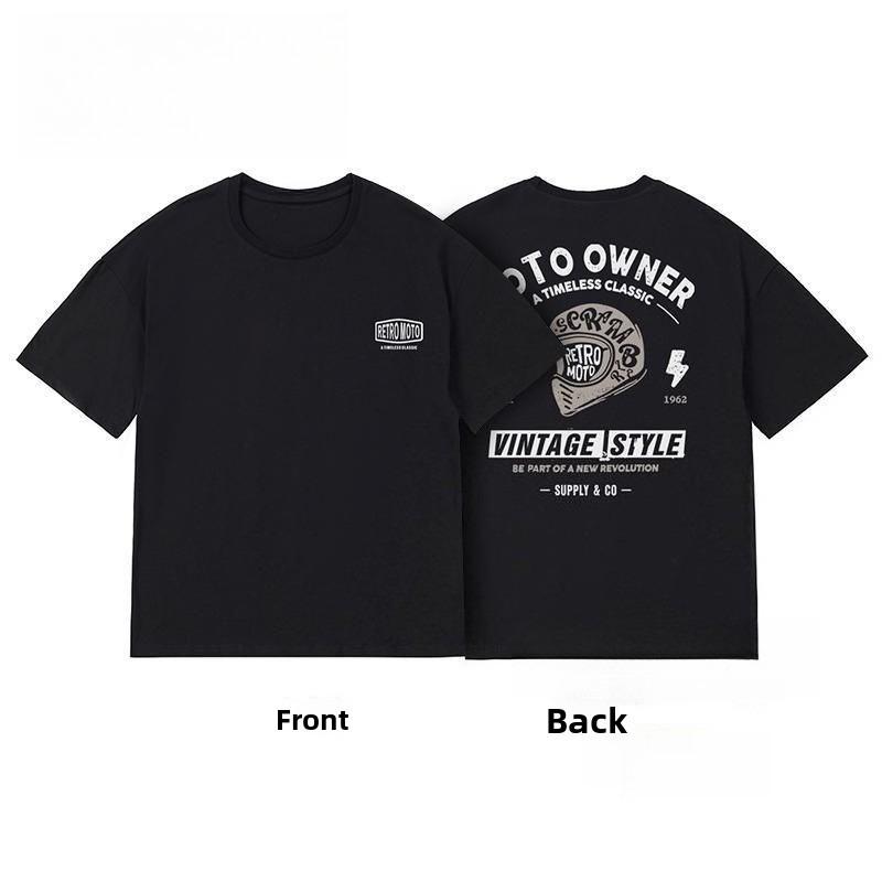 

Летняя Новая Мужская Футболка Ретро Серия Владельцев Мотоциклов Мужская и Женская Американский Повседневный Чистый Хлопок Свободная Короткорукавная Футболка S