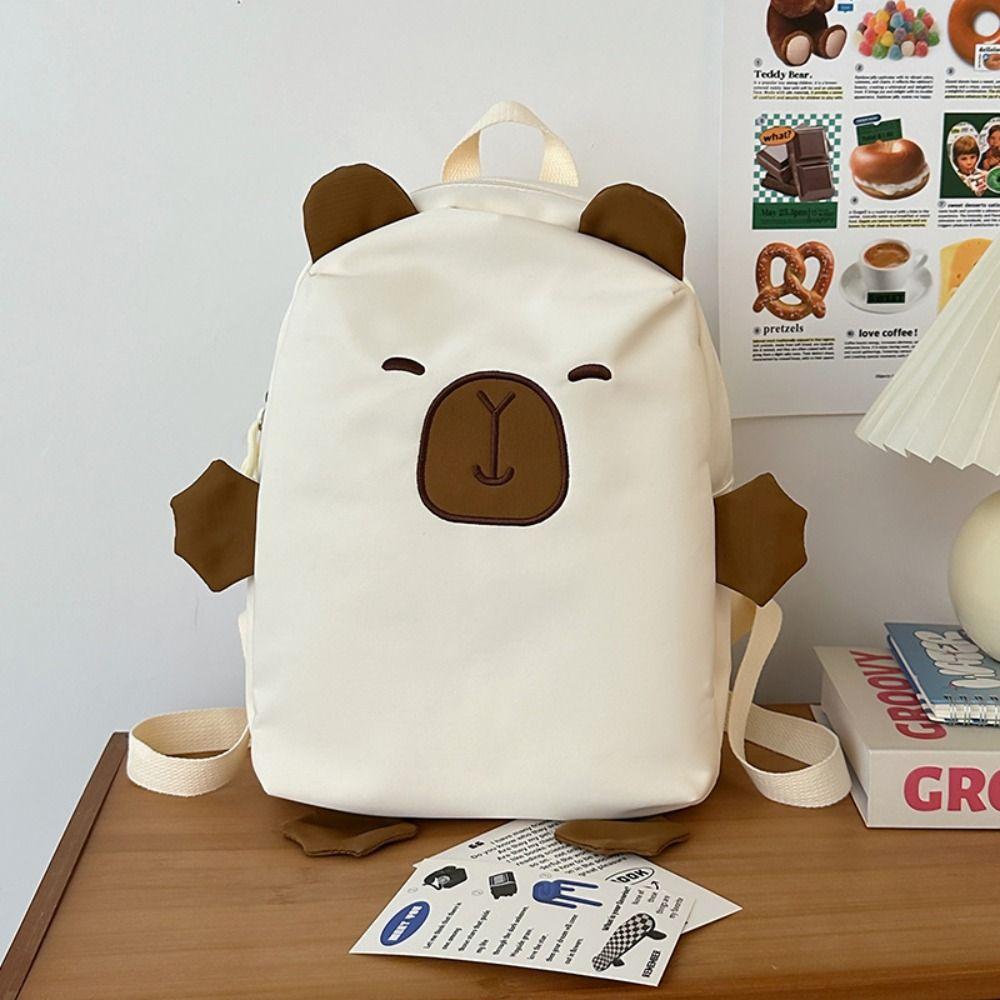 Kawaii Capybara Nylon Backpack Korean Style Cartoon Students Book Bag Capybara School Bag  Outdoor