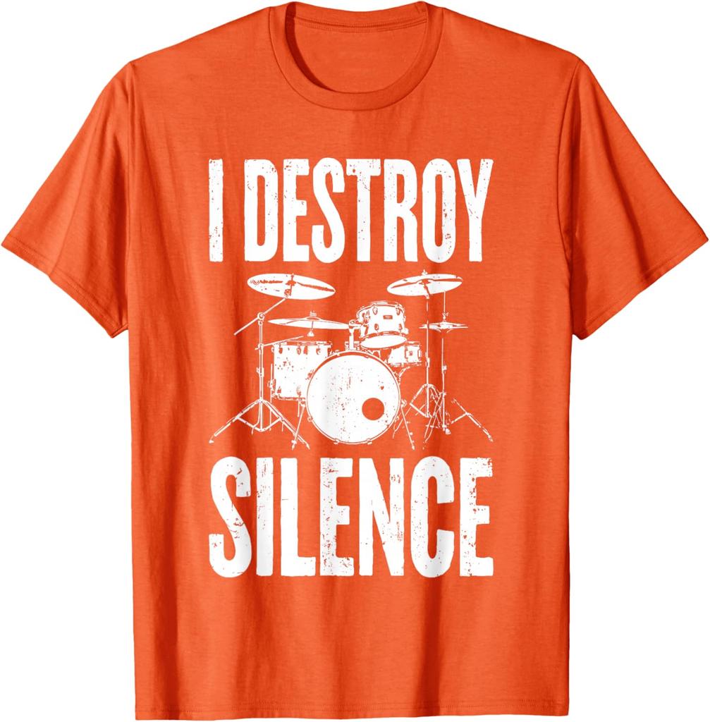 I Destroy Silence Drummer Graphic Tee Unisex Women Cotton Casual TShirt
