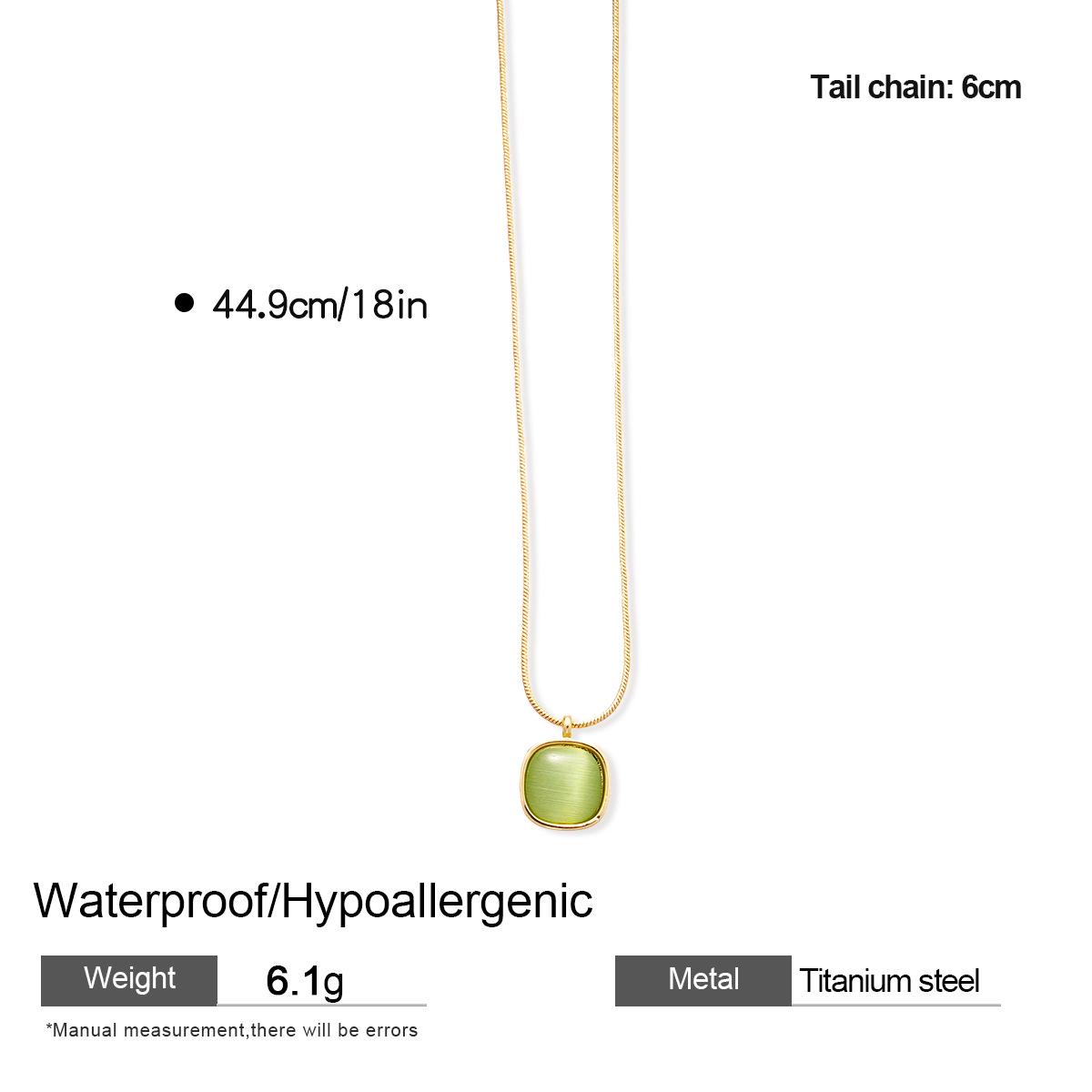 

Stainless Steel Diamond-Inlaid Square Glass Pendant Clavicle Necklace - Minimalist Luxury for Women