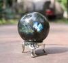 Crocon Labradorite Crystal Sphere with Metal Stand, Gemstone Sphere, Healing Ball Sculpture, Feng Shui Divination Figurine, Home Decor, Size: 45-55mm
