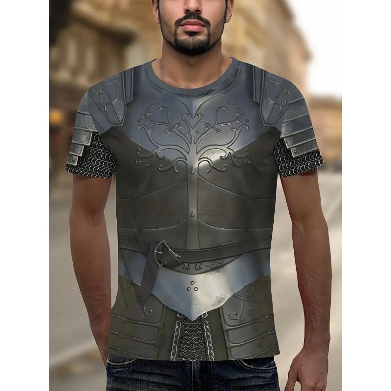 T-shirt Grafica Cavaliere Medievale Stampata in 3D da Uomo Elegante Girocollo Manica Corta Magliette con Motivo Originale Magliette Cosplay da Uomo