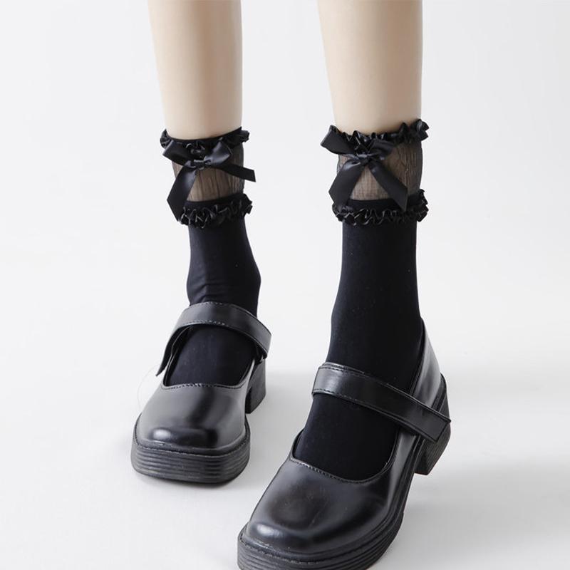 2 Pairs Lace Lolita Socks High Tube Thigh Knee Socks Female Long Tube Bowknot  Lace Japanese Style Ultra-thin Stockings
