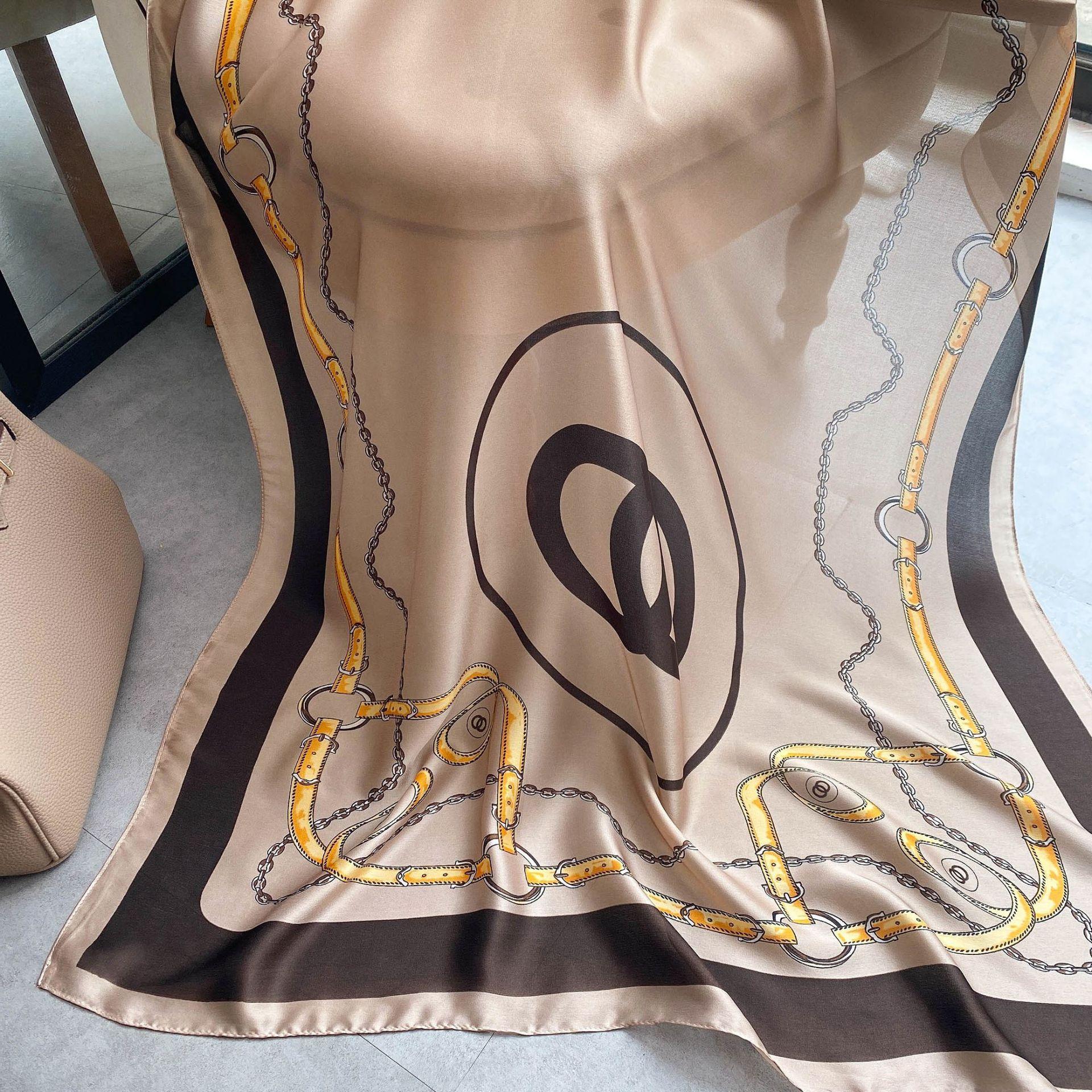 

Высококачественные роскошные шелковые шарфы, повязка на голову, шарфы, шейный шарф для женщин, шелковый шарф с цепочкой, женская декоративная шаль 180-90cm