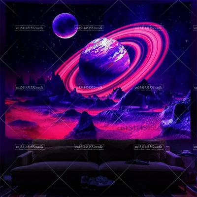 Trippy Planet Blacklight Tapestry Starry Night Sky Glow In The Dark Fluorescent Party Backdrops Uv Reactive Aesthetic Tapestry