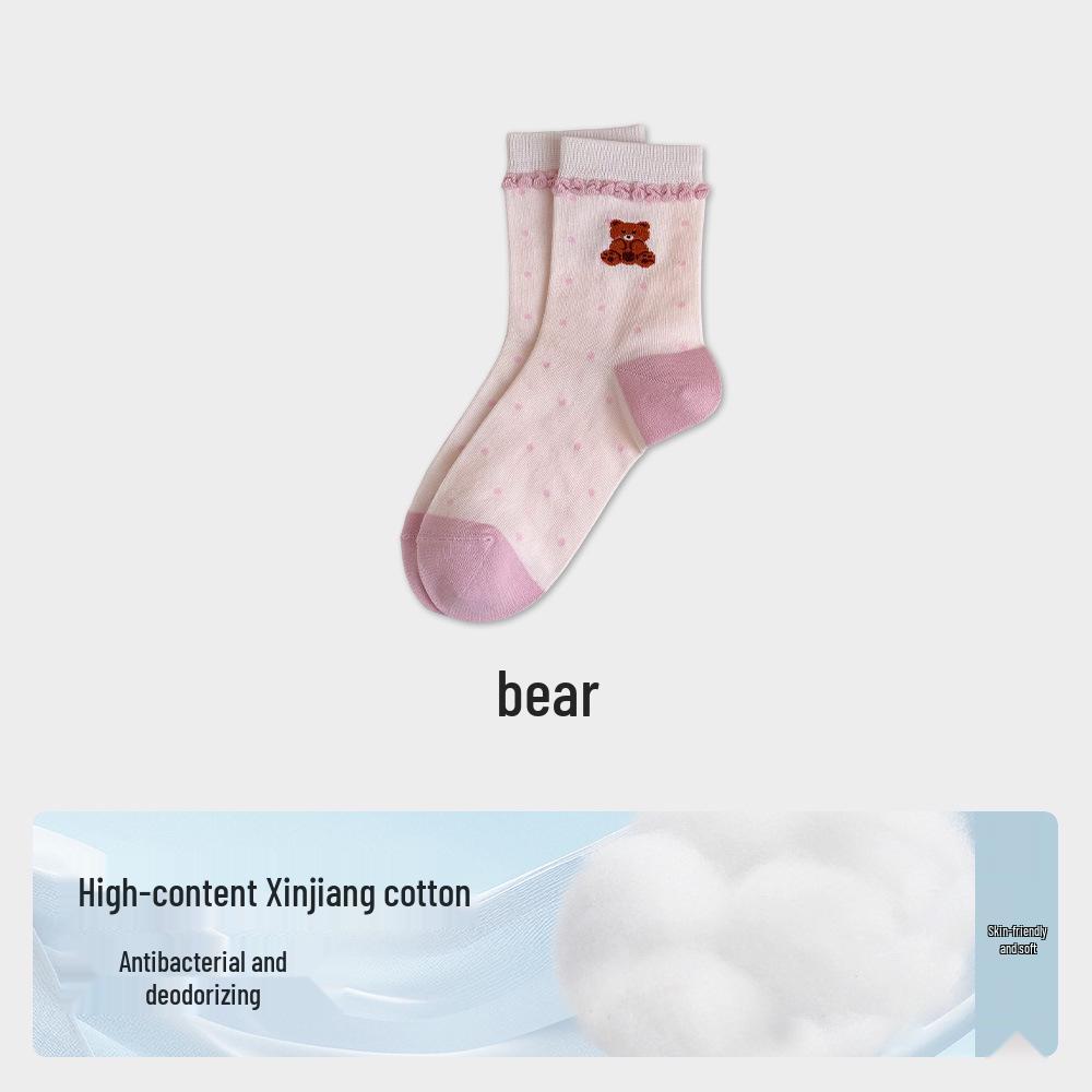 Women's Mid-Calf Lace Cotton Socks - Antibacterial, High Elasticity, Fresh Spring & Autumn Style