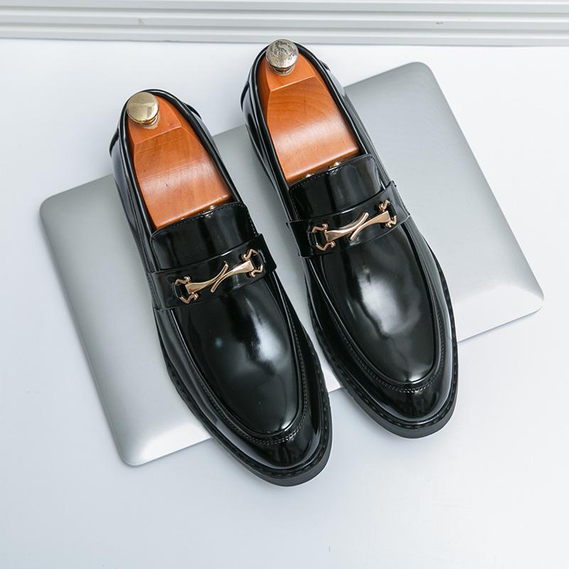 British Trendy Business Men's Wedding Formal Leather Shoes Casual Lazy People Buckle Loafers