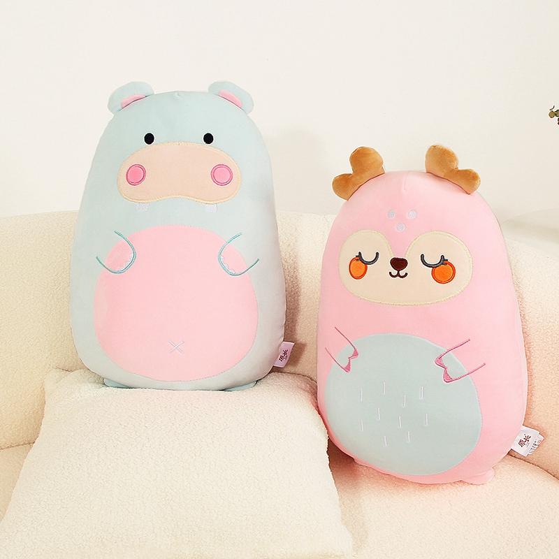 40/45Cm Cartoon Animal Plush Pillow Down Cotton Stuffed Squishy Hippo Panda Bear Dino Cat Deer Pig Duck Decorative Gift