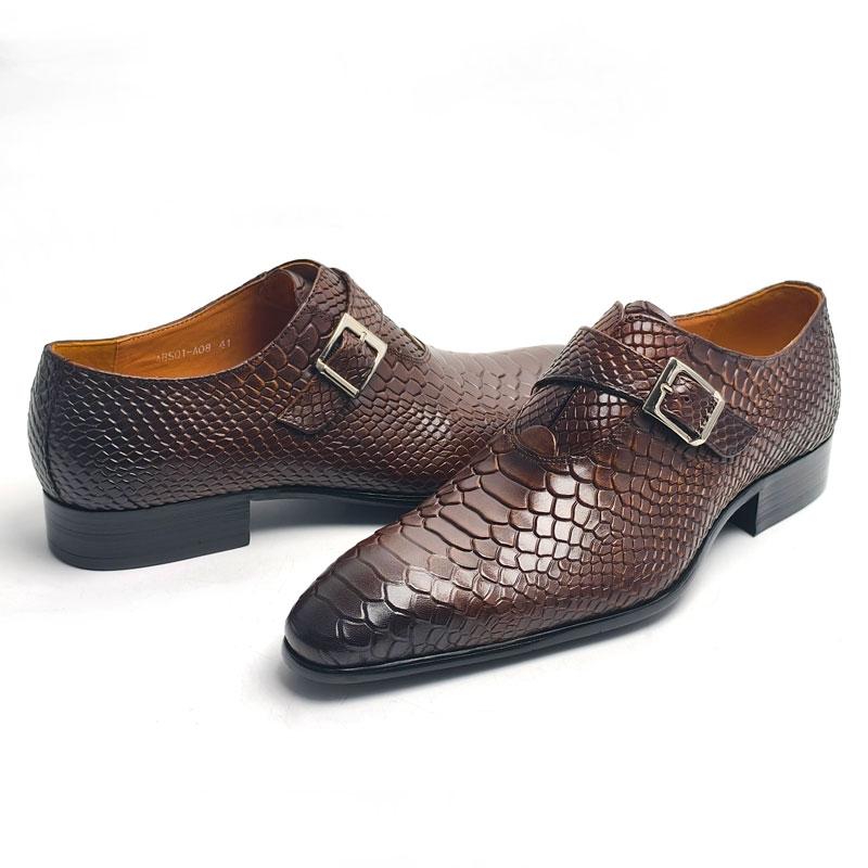 Fashion New Men's Leather Shoes Comfortable Handmade Oxford Casual Business Monk Style Serpentine Printing Luxury Fashion Dress Man Shoe