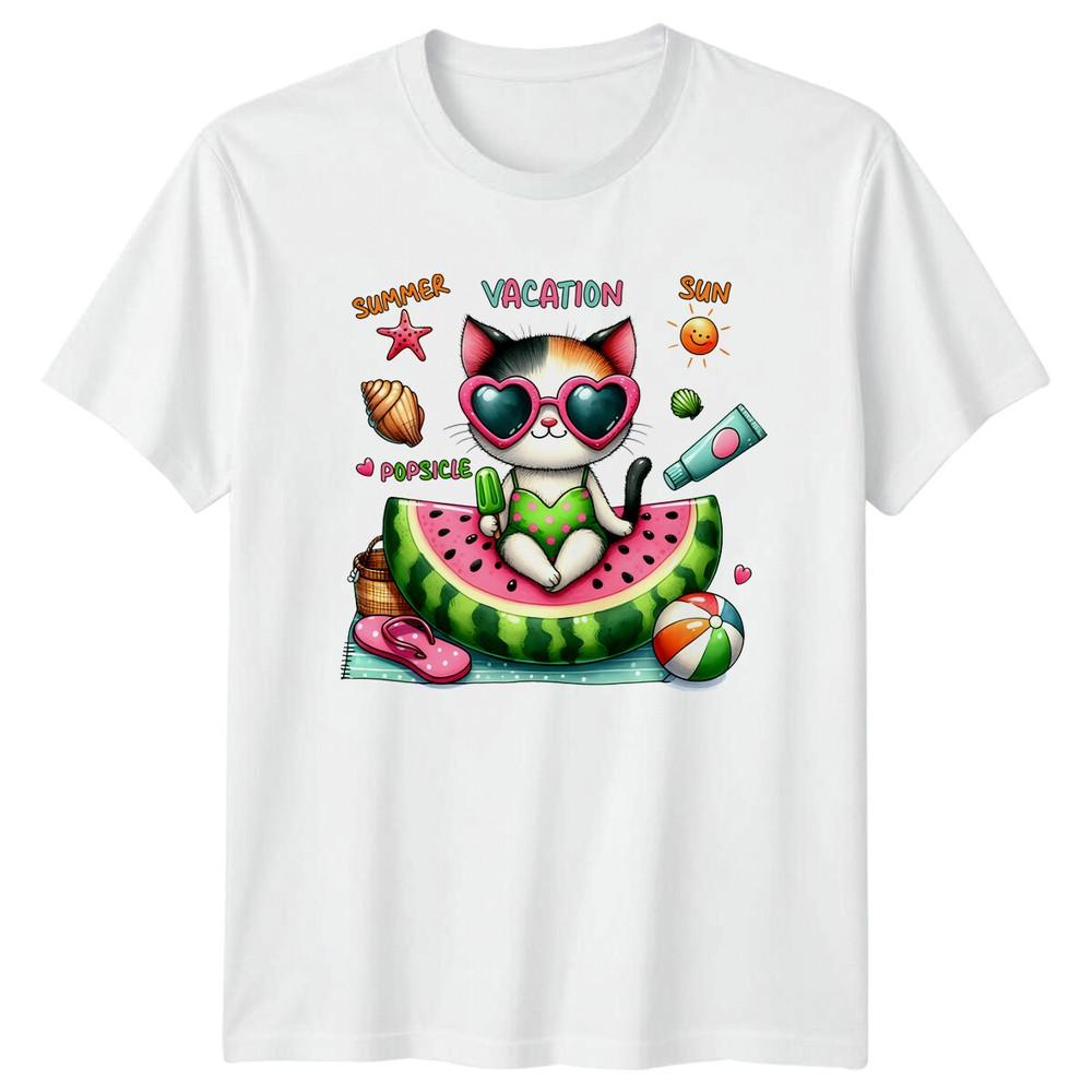 Summer Vacation Cat TShirt Cute Cats In Watermelon Slice Tee S