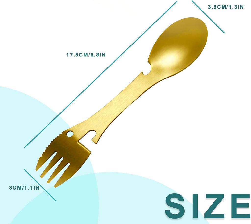 Instrumente de supraviețuire în aer liber 5 în 1 Kit EDC multifuncțional de camping Furculiță practică Cuțit Linguriță Sticle/deschizător de conserve