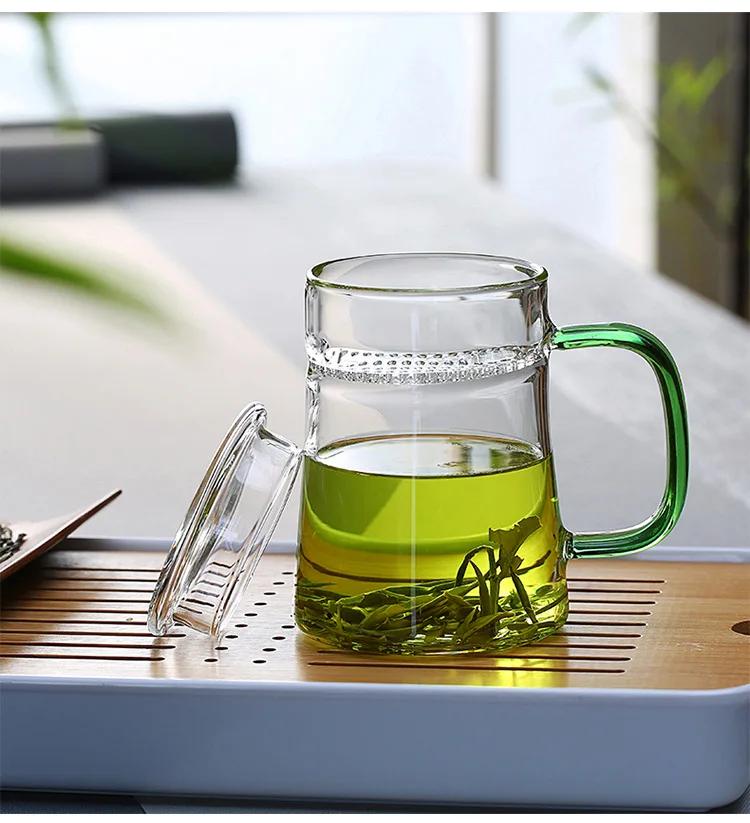 Heat-Resistant Glass Teacup with Filter, Flower Tea Cup, Office Drinkware Mugs with Cover and Infuser, Easy Using Teaware