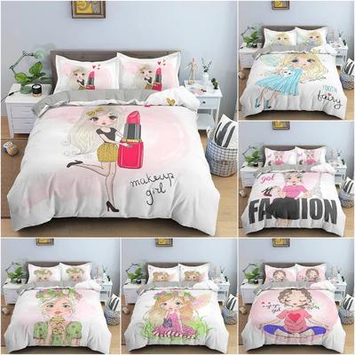 Makeup Gril Bedding Set Fastion Cartoon Duvet Cover Bedroom Comforter Covers Twin King Size Quilt Cover Home Textile 2/3PCS