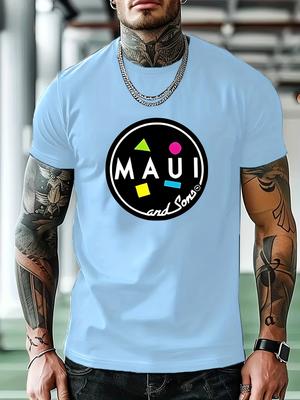 Casual Athletic T-shirt with "Maui and Sons" Graphic Print - Red Short Sleeve Crew Neck