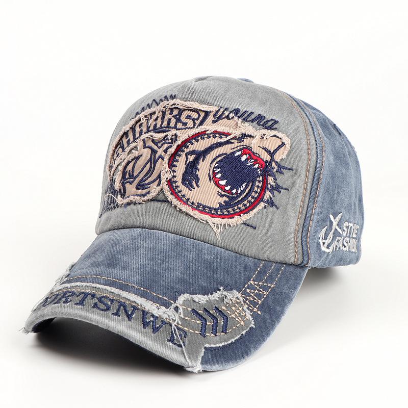 Retro Shark Embroidered Baseball Cap Cotton Solid Color Men Women Unisex Animal Cartoon Streetwear Hip Hop Urban Street Style Sun Hat Outdoor Sport