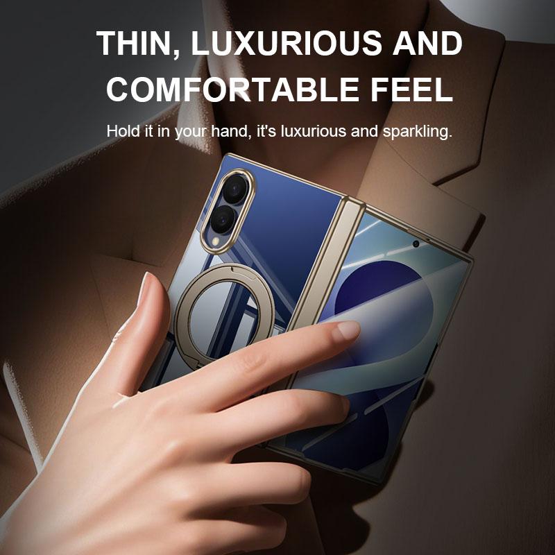 New Case For Samsung Galaxy Z Fold 8 Cover With 360 Rotatable Ring Holder Phone Stand Z Fold8 Cases Tempered Film Glass Bracket