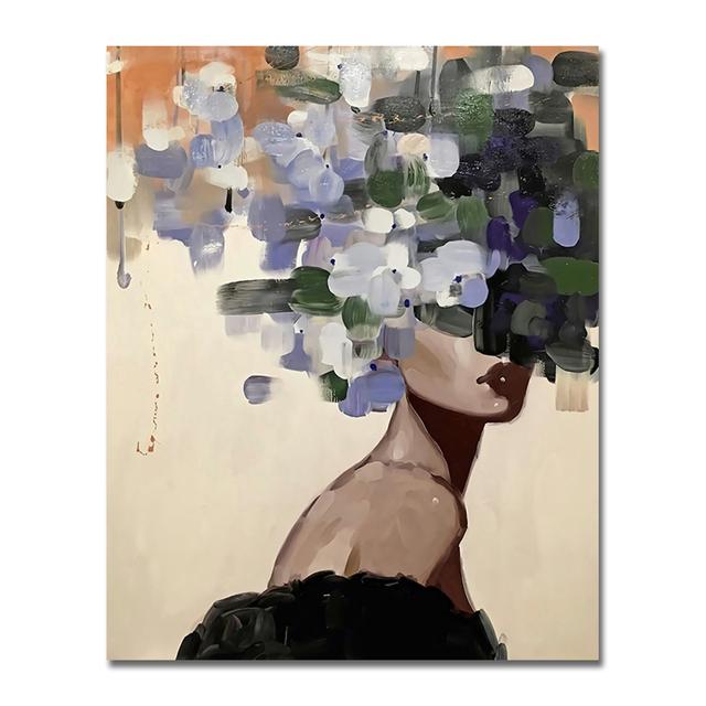 Cap de copaci cu flori femei pictură pe pânză poster de perete cu caracter abstract