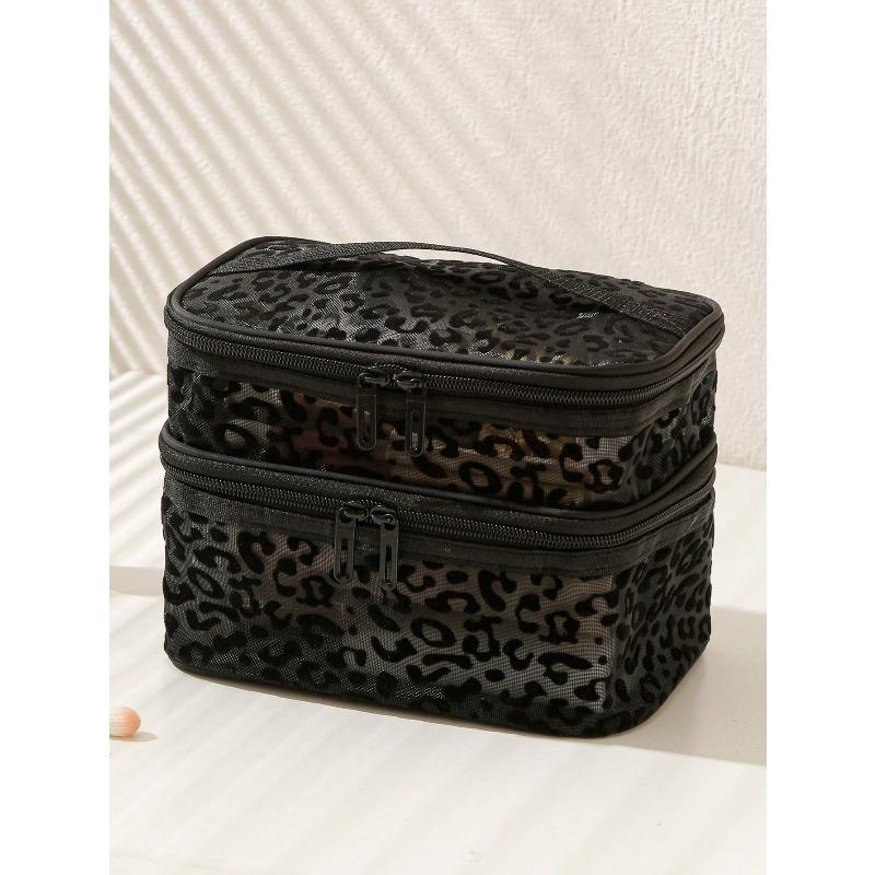 Double Layer Makeup Bag With Large Capacity, Mesh Cosmetic Organizer Bag, Transparent Visible Makeup Storage Bag Makeup Pouch