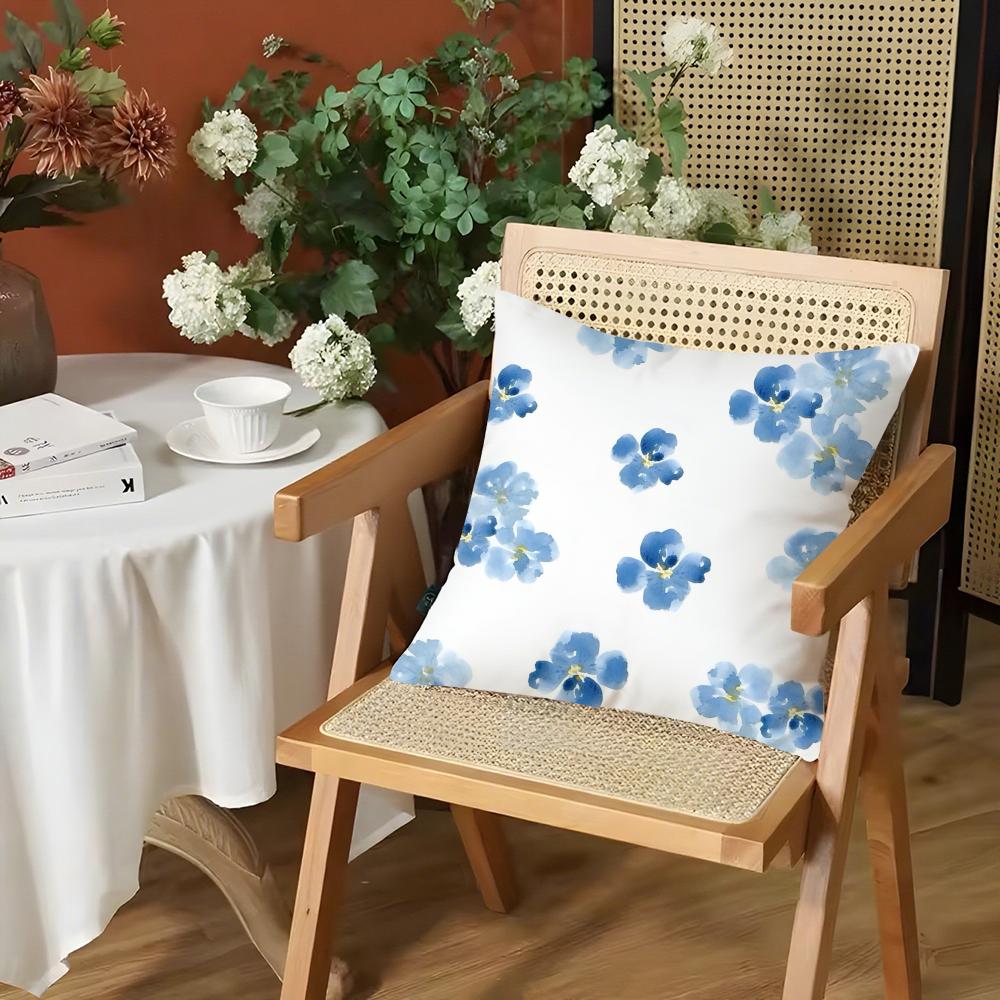 Elegant Blue Floral Cushion Cover Silky Short Plush Invisible Zipper Dustproof Sofa Pillow Case for Home Decor