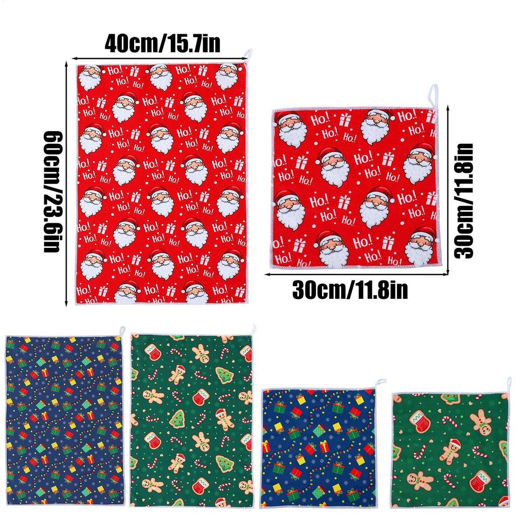 Christmas Cartoon Dish Towels Set 6Pcs Polyester Knit Fabric Low Lint Kitchen Towels With Santa And Holiday Theme