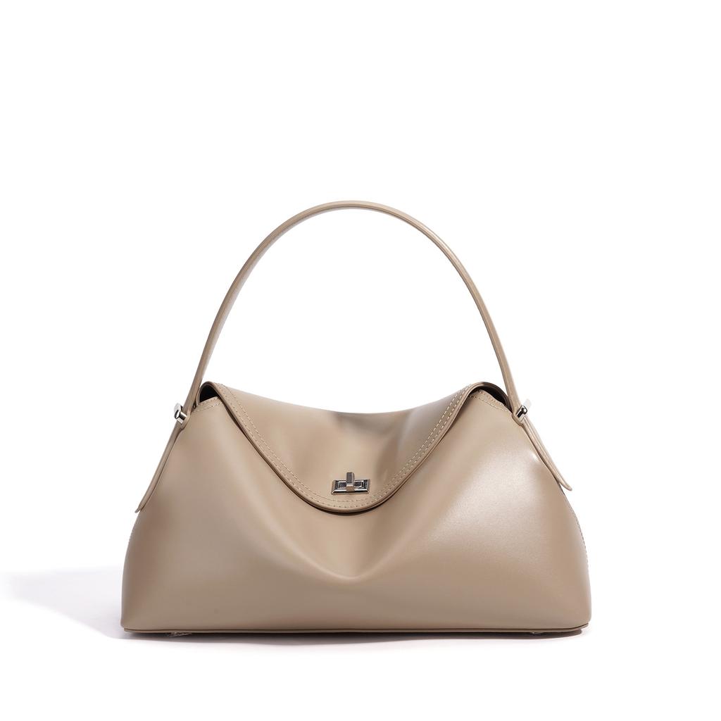 Designer genuine leather handbag, large capacity, simple and elegant, underarm shoulder commuter bag, hand-held crossbody bag