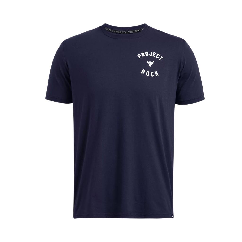 Under Armour Project Rock Training Letter Print Short Sleeve T-Shirt Men Tops Navy-Blue 1386878-410