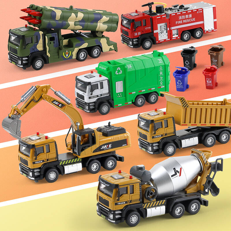 Engineering Vehicle Cement Mixer & Transport Truck Simulation Diecast & Toy Vehicles Sounds & Light Pull Back Car 1:50 Alloy Model
