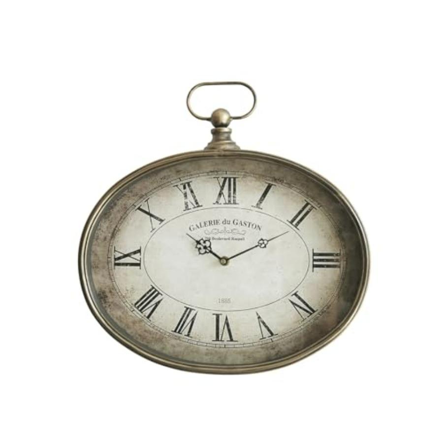 

Vintage Decorative Wall Clock 16 inch Distressed Gold Oval Pocket Watch Design Roman Numerals Battery Operated Large Antique Wa золотой