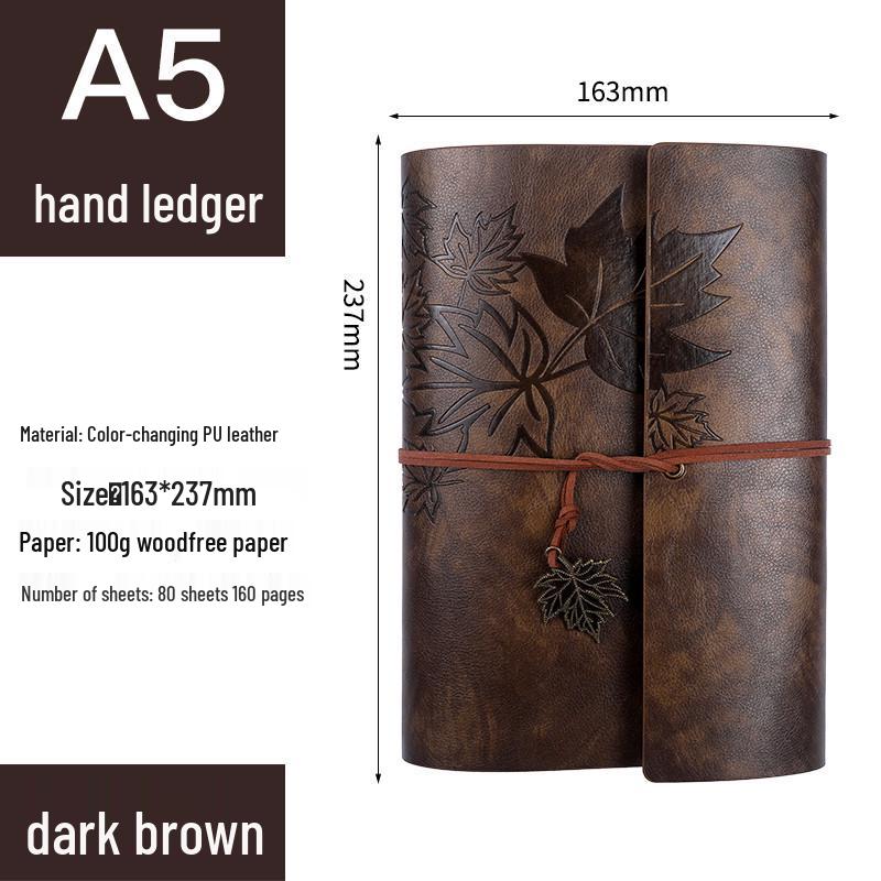 Retro Ribbon Tie Tri-fold Loose-leaf Notebook - Student Travel Notepad & Stamp Book