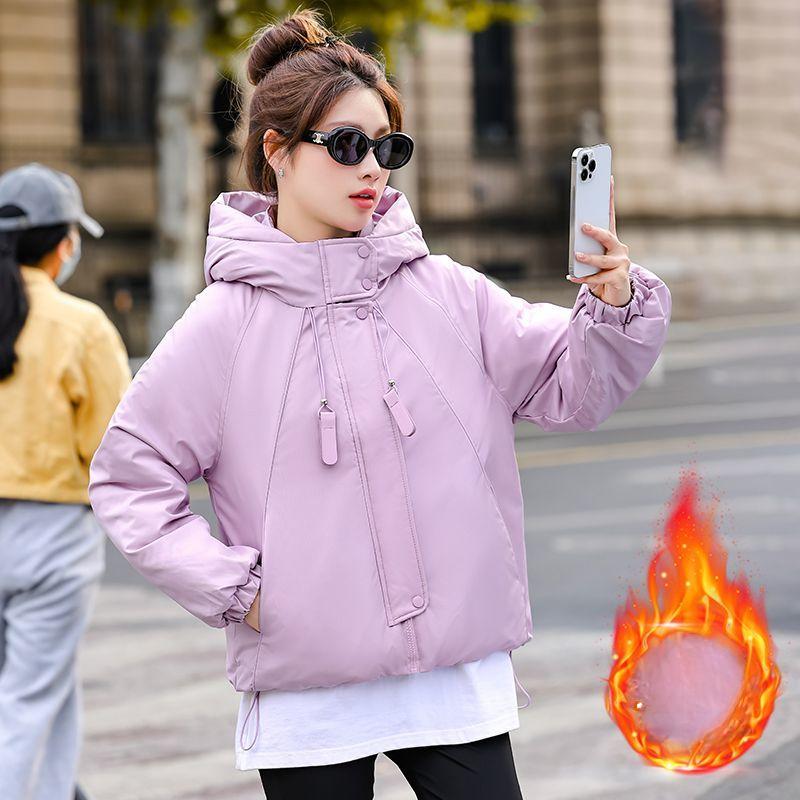 

Women Short Padded Coat Korean Style Loose Hooded Parka Simple Fashion Jacket Warm Winter Outfit XXL світло-фіолетового кольору