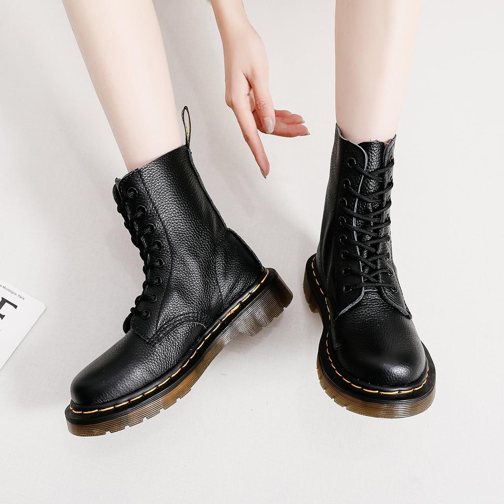 Herren Hohe Flache Leder Ganzjahres Unifarbene Retro Mode Leichte Abriebfeste und Rutschfeste Schnürstiefel